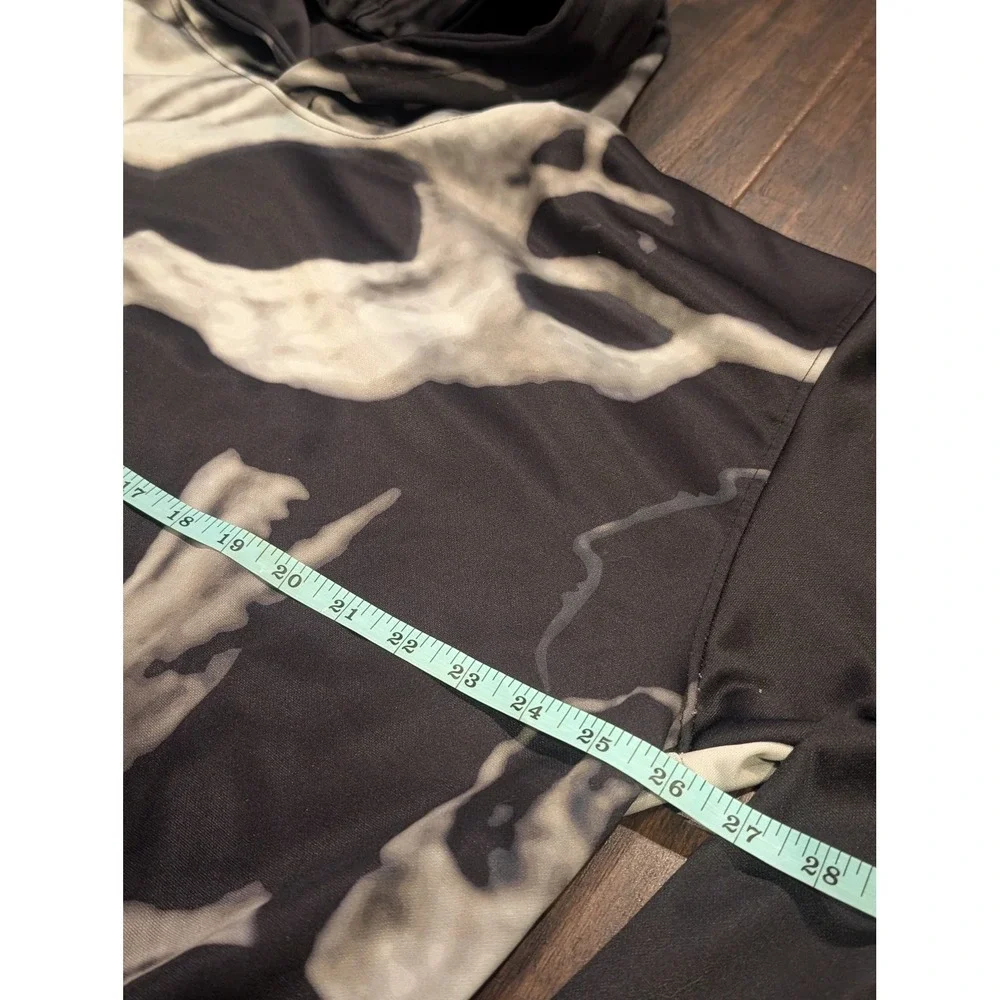 Winner AOP Monochrome Skull‎ Hoodie Mens Large Black Pullover Streetwear Scuba